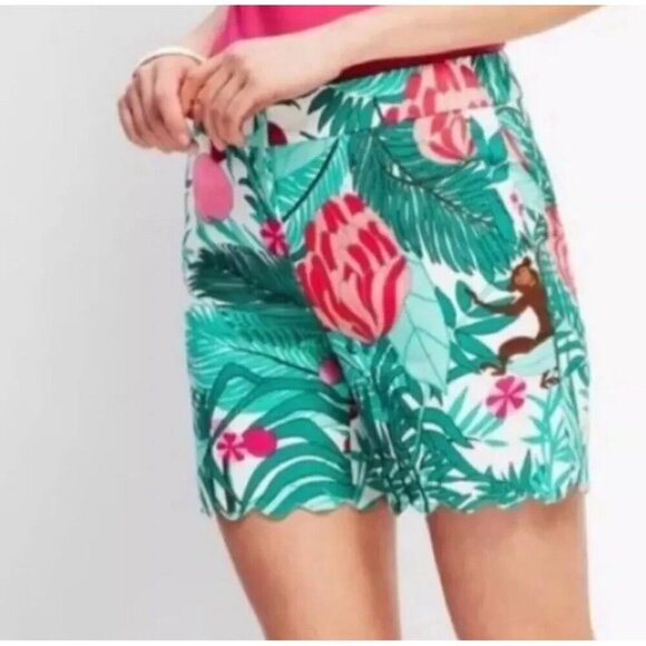 Talbots Pants - Talbots Scalloped Hem Shorts Womens 4 Tropical Green Floral Jungle Monkey Preppy